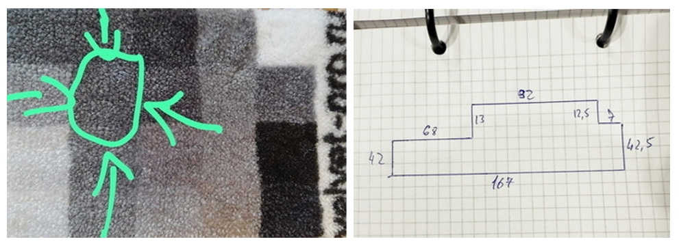 Выбор заказчиком нужного оттенка серого цвета и макет коврика от руки