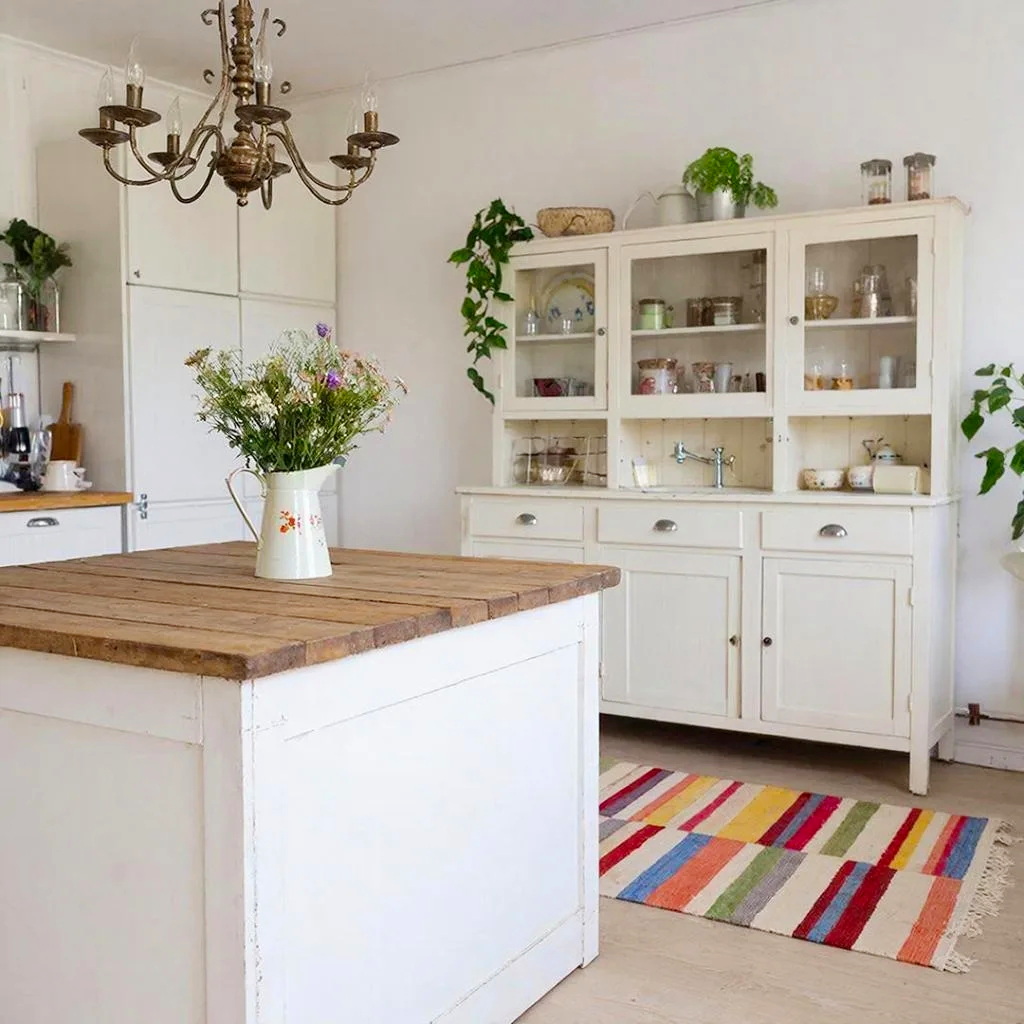 коврик-дорожка на белой кухне