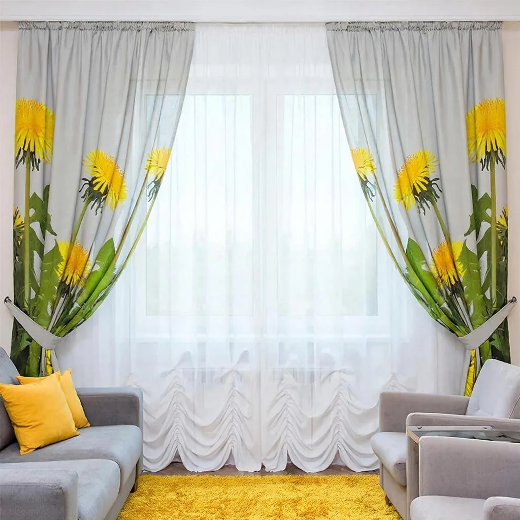 Шторы с весенним принтом в гостиной