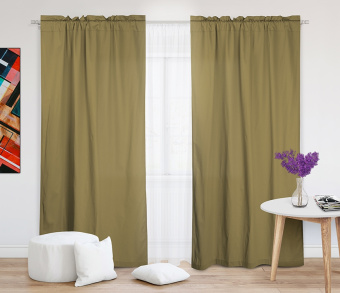 Шторы Эконом бежевые на кулиске с гребешком. Фото 2