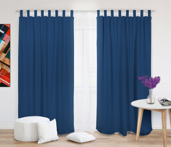 Шторы Премиум темно-синие на петлях на липучках. Фото 2