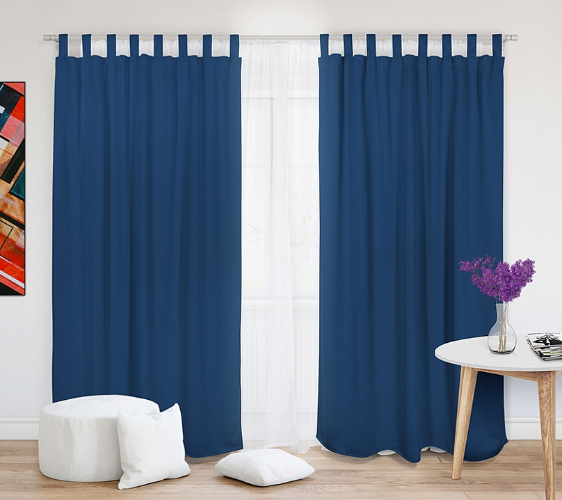 Шторы Премиум темно-синие на петлях на липучках. Фото 2