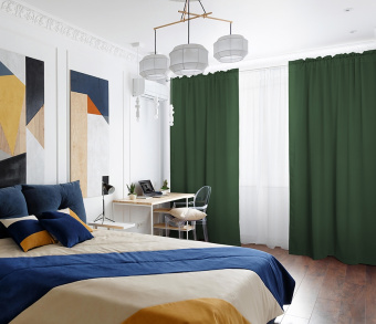 Шторы Премиум темно-зеленые на кулиске с гребешком. Фото 1