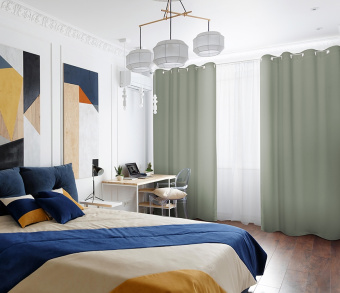 Шторы Премиум зеленые на люверсах. Фото 1