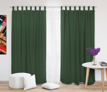 Шторы Премиум темно-зеленые на петлях без липучек. Фото 2