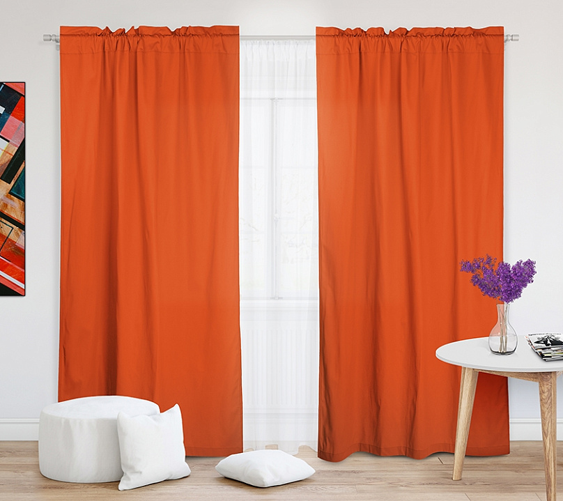 Шторы Эконом оранжевые на кулиске с гребешком. Фото 2
