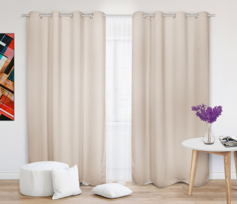 Шторы Премиум кремовые на люверсах. Фото 2