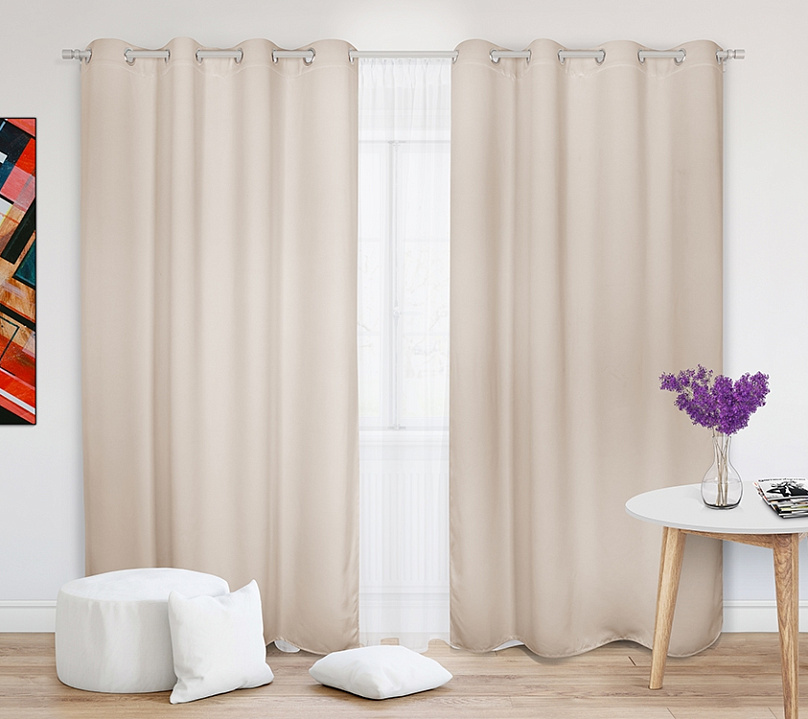 Шторы Премиум кремовые на люверсах. Фото 2