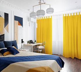 Шторы Стандарт желтые на петлях на липучках в спальню и гостиную