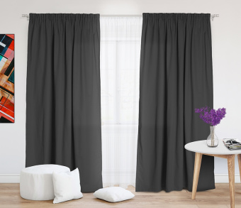 Шторы Стандарт темно-серые на тесьме. Фото 1
