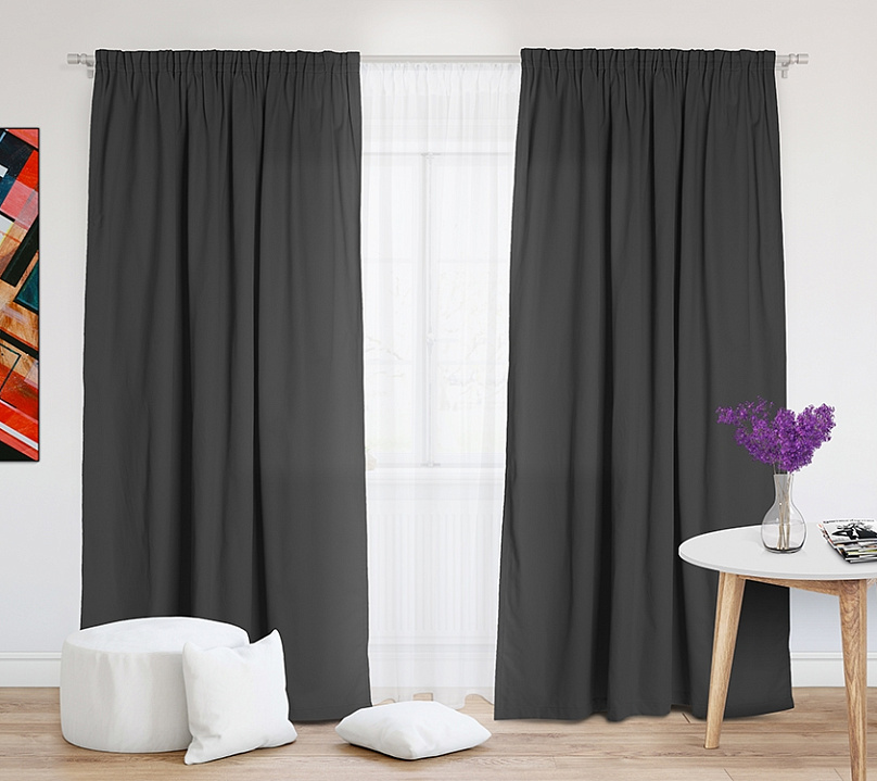 Шторы Стандарт темно-серые на тесьме. Фото 1