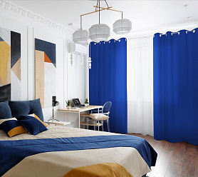 Шторы Стандарт синие на люверсах в спальню и гостиную