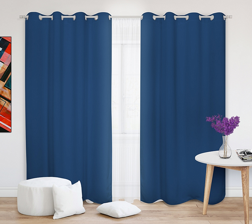 Шторы Премиум темно-синие на люверсах. Фото 2