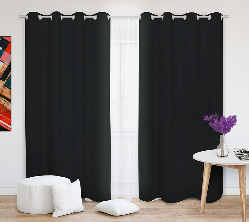 Шторы Премиум черные на люверсах. Фото 2