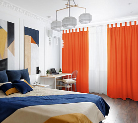 Шторы Стандарт оранжевые на петлях на липучках в спальню и гостиную