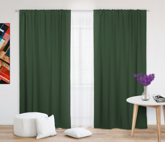 Шторы Премиум темно-зеленые на кулиске. Фото 2