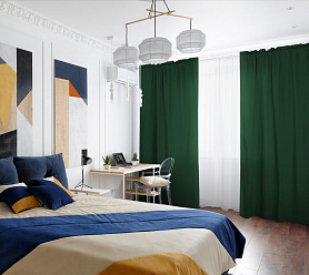 Шторы Стандарт зеленые на кулиске с гребешком в спальню и гостиную