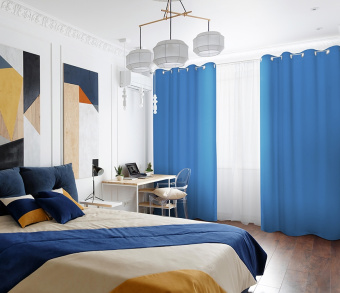 Шторы Премиум синие на люверсах. Фото 1