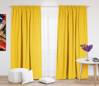 Шторы Стандарт желтые на тесьме. Фото 1