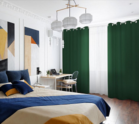 Шторы Стандарт зеленые на люверсах в спальню и гостиную