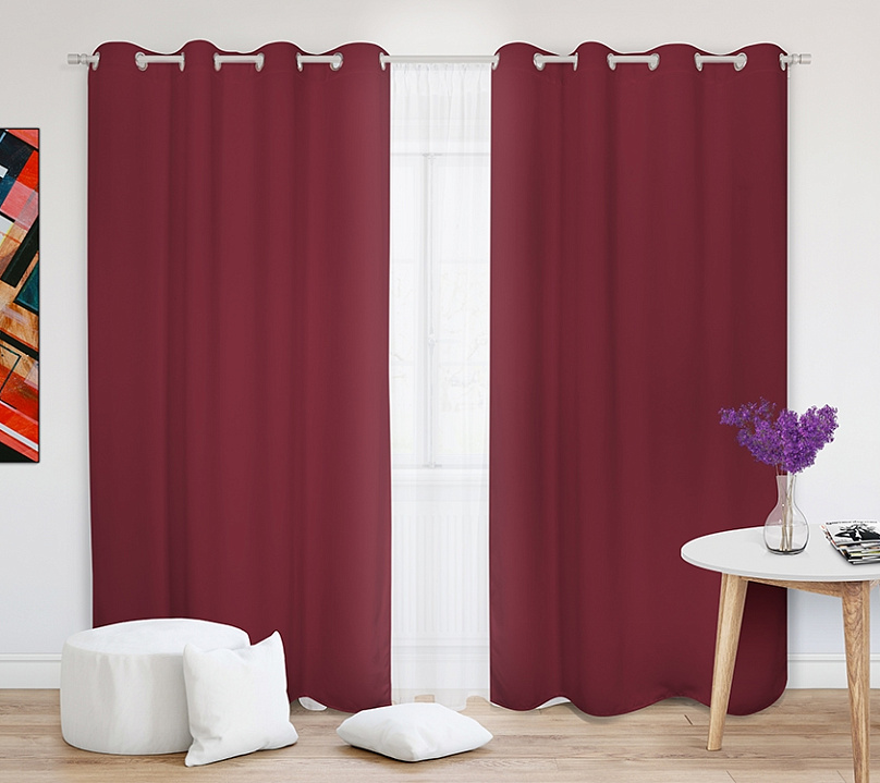 Шторы Премиум рубиновые на люверсах. Фото 2