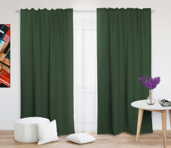 Шторы Премиум темно-зеленые на кулиске с гребешком. Фото 2