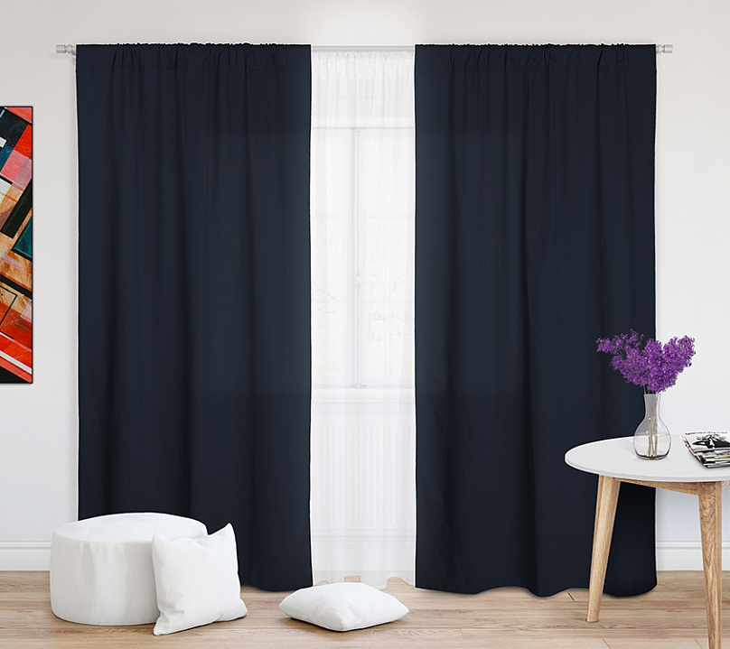 Шторы Стандарт темно-синие на кулиске. Фото 1