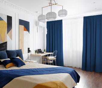 Шторы Премиум темно-синие на тесьме. Фото 1