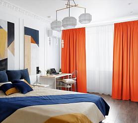 Шторы Стандарт оранжевые на тесьме в спальню и гостиную