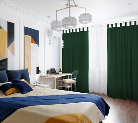 Шторы Стандарт зеленые на петлях на липучках в спальню и гостиную