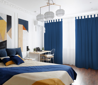 Шторы Премиум темно-синие на петлях на липучках. Фото 1