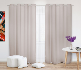 Шторы Премиум бежевые на люверсах. Фото 2