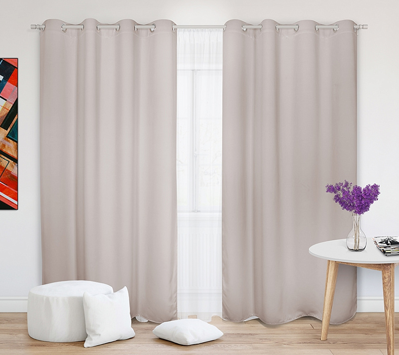 Шторы Премиум бежевые на люверсах. Фото 2