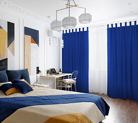 Шторы Стандарт синие на петлях на липучках в спальню и гостиную