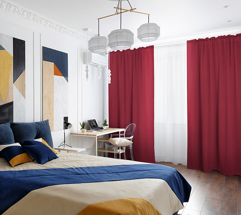 Шторы Премиум красные на кулиске с гребешком. Фото 1