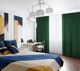 Шторы Стандарт зеленые на кулиске в спальню и гостиную