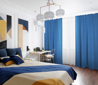 Шторы Премиум синие на кулиске с гребешком. Фото 1