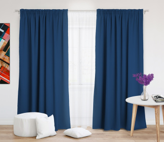 Шторы Премиум темно-синие на тесьме. Фото 2