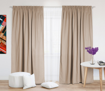 Шторы Стандарт бежевые на тесьме. Фото 1