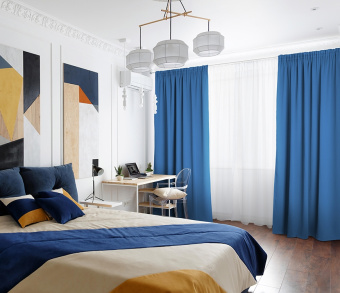 Шторы Премиум синие на тесьме. Фото 1