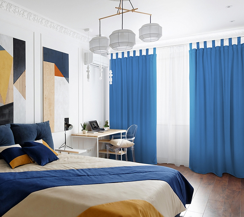 Шторы Премиум синие на петлях без липучек. Фото 1