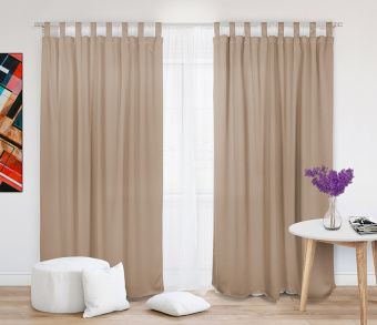 Шторы Стандарт бежевые на петлях без липучек. Фото 1