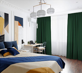 Шторы Стандарт зеленые на тесьме в спальню и гостиную