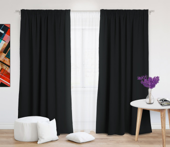 Шторы Премиум черные на тесьме. Фото 2