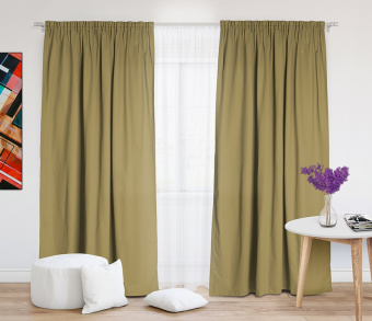 Шторы Эконом бежевые на тесьме. Фото 2