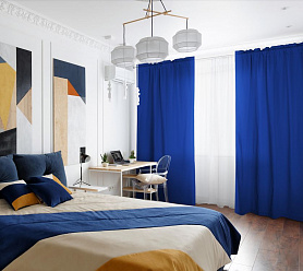 Шторы Стандарт синие на кулиске с гребешком в спальню и гостиную