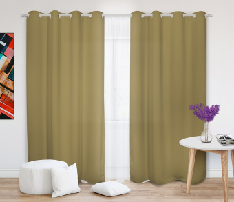 Шторы Эконом бежевые на люверсах. Фото 2