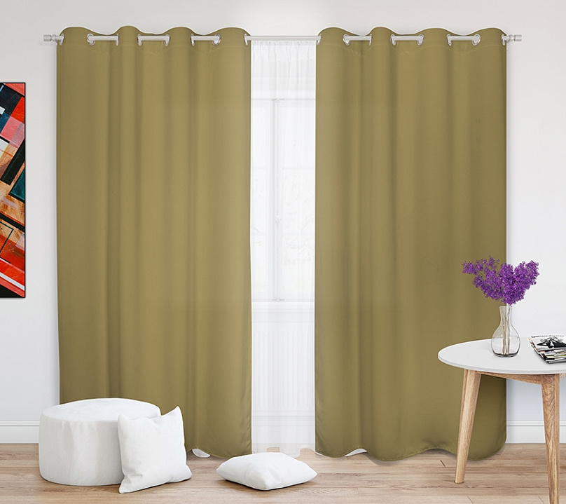 Шторы Эконом бежевые на люверсах. Фото 2