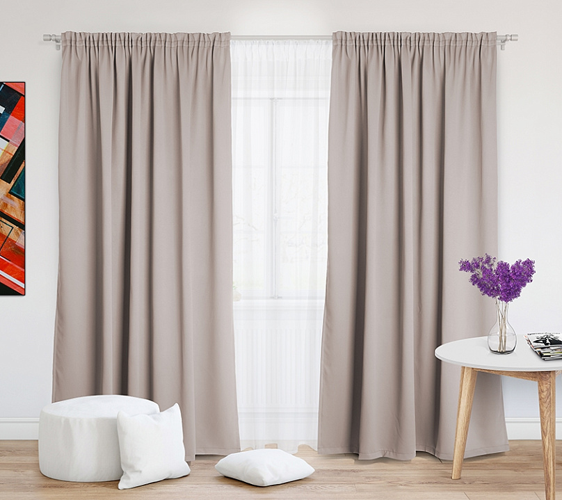 Шторы Премиум бежевые на тесьме. Фото 2